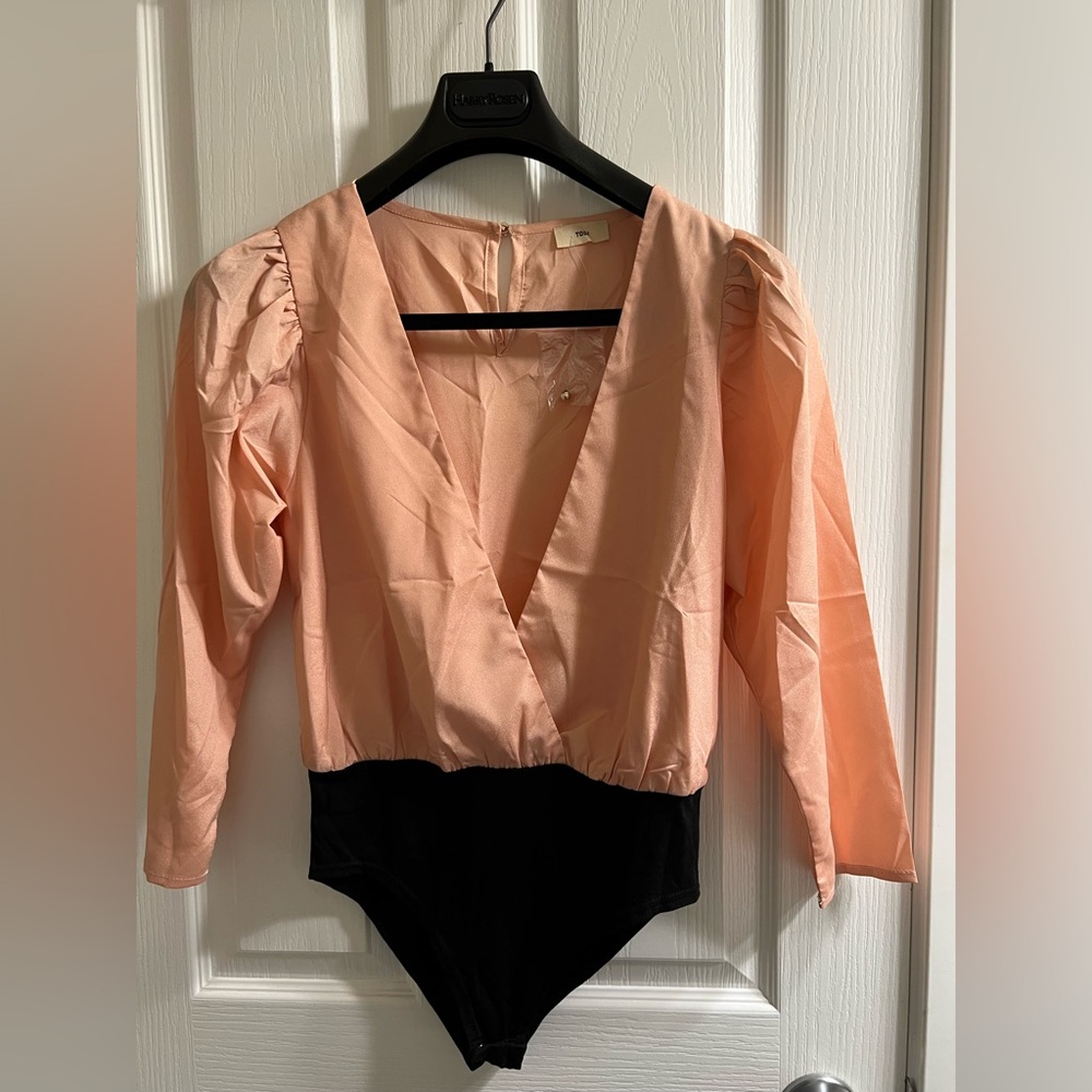 Tobi Peach and Black Wrap Bodysuit